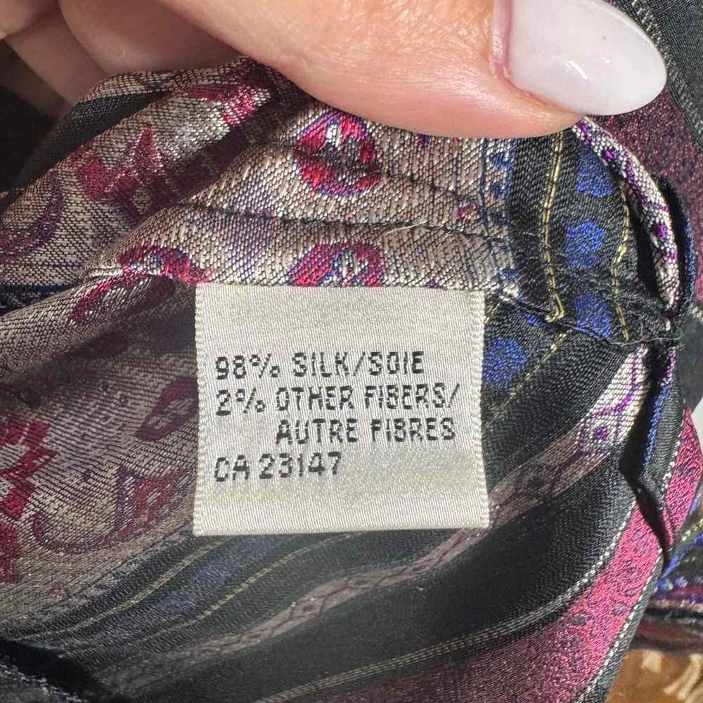 Talbots Silk Metallic Paisley Stripe Mandarin Collar Jacket Blue Purple Women 12